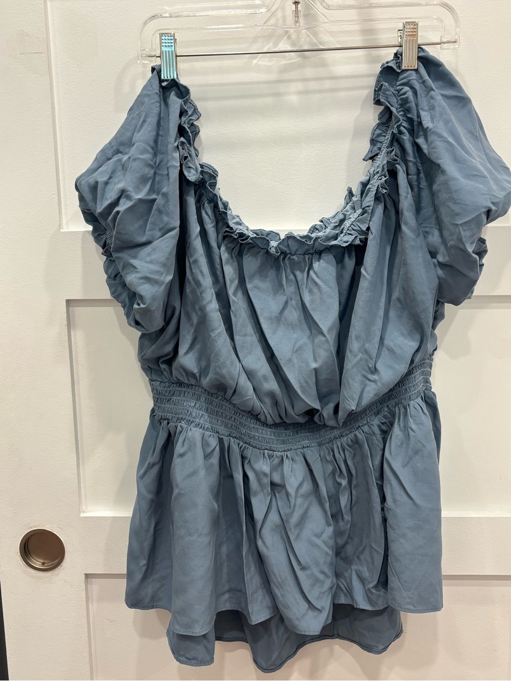 Scarlet Darkness Blue Renaissance Puff-Sleeve Smocked Waist Blouse Medieval